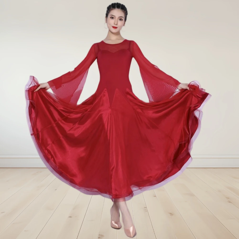 Stage Costume Mesh Long Sleeve New Ballroom Elegant wine red Waltz Ballroom dress Competition Round Neck Black
Stage Costume Mesh Long Sleeve New Ballroom Elegant wine red Waltz Ballroom dress Competition Round Neck Black