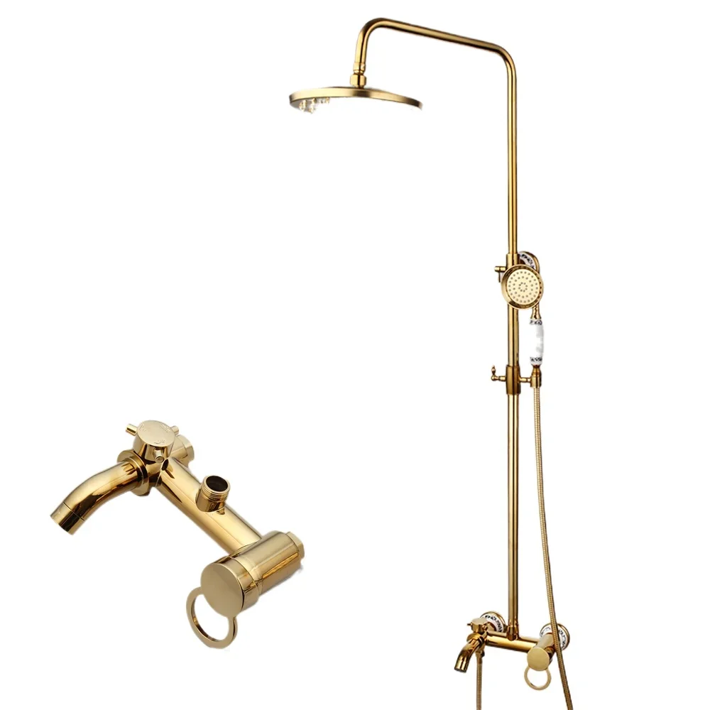 Gold polished bathroom shower faucet set, 8-inch showerhead with bathtub nozzle faucet
Gold polished bathroom shower faucet set, 8-inch showerhead with bathtub nozzle faucet