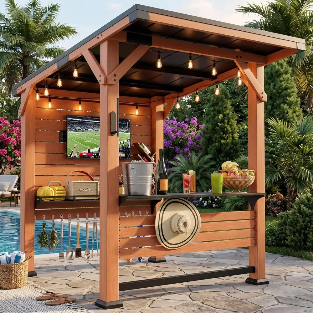 6' x 8' Premium Outdoor Entertainment Bar Center, 26 Gauge Galvanized Steel Roo, Heavy-Duty Solid Wood Pillar,Warm CeWooden Gaze
6' x 8' Premium Outdoor Entertainment Bar Center, 26 Gauge Galvanized Steel Roo, Heavy-Duty Solid Wood Pillar,Warm CeWooden Gaze