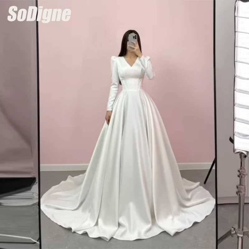  SoDigne A-line Simple Satin Wedding Dresses V-neck Long Sleeves Bridal Dress 2026 Bride Gown vestidos de novia Customized
SoDigne A-line Simple Satin Wedding Dresses V-neck Long Sleeves Bridal Dress 2026 Bride Gown vestidos de novia Customized
