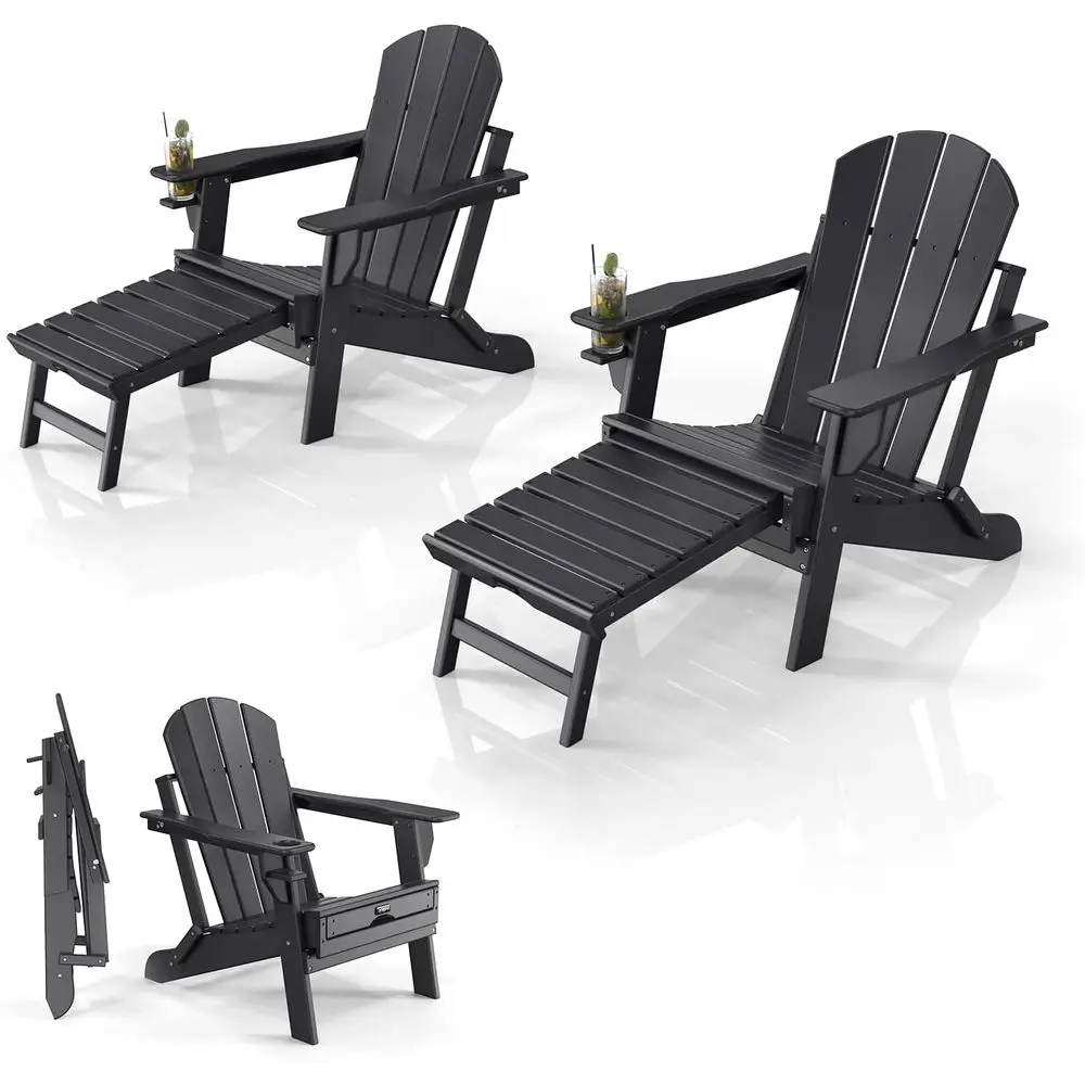Комплект из 2-х водонепроницаемых пластиковых уличных кресел Adirondack с оттоманкой, складные эргономичные сиденья для патио, двора, сада (черный)
Комплект из 2-х водонепроницаемых пластиковых уличных кресел Adirondack с оттоманкой, складные эргономичные сиденья для патио, двора, сада (черный)