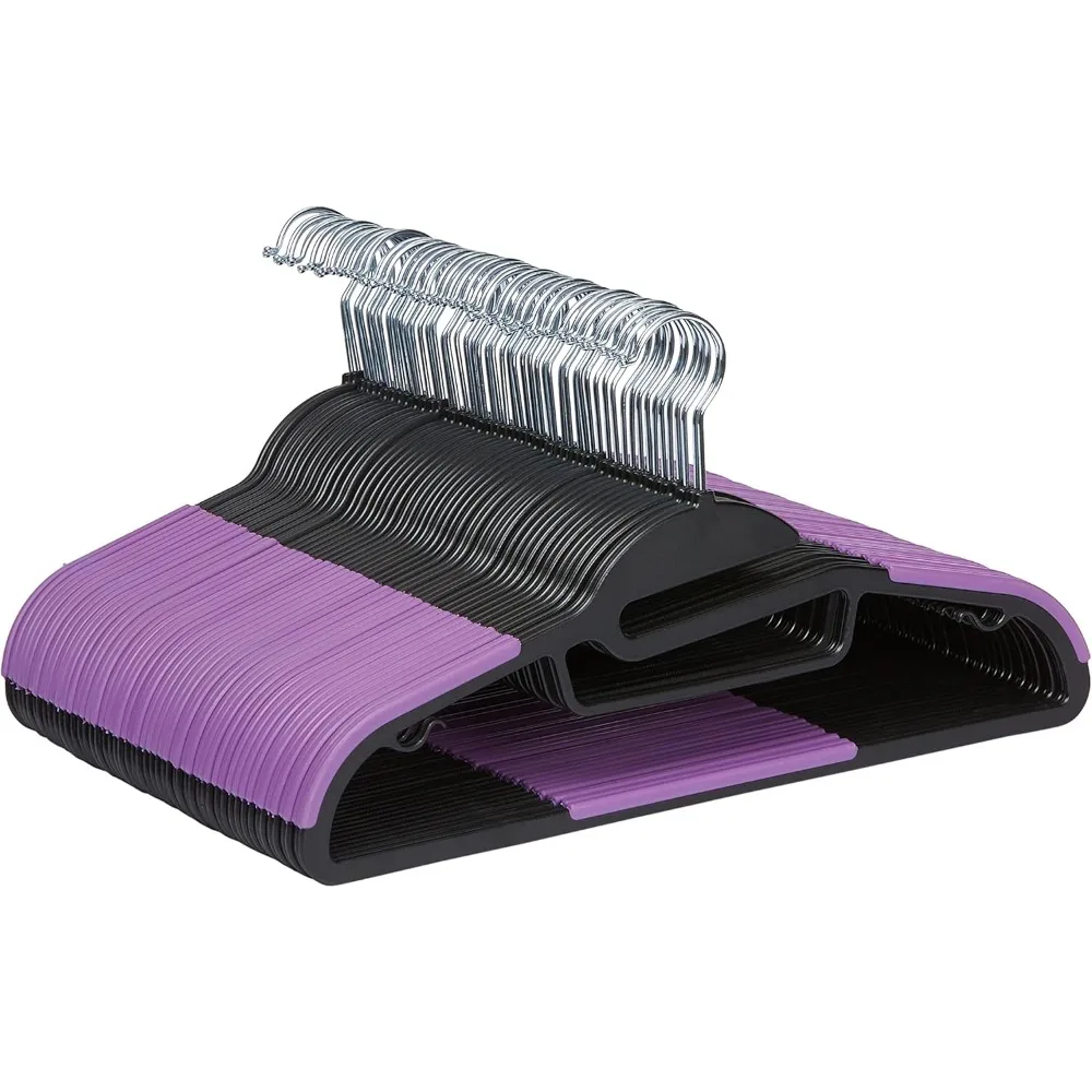 Space Saving Non Slip Rubber Coated Plastic Hangers with 360 Degree Swivel Hook Black Purple 50 Pack
Space Saving Non Slip Rubber Coated Plastic Hangers with 360 Degree Swivel Hook Black Purple 50 Pack