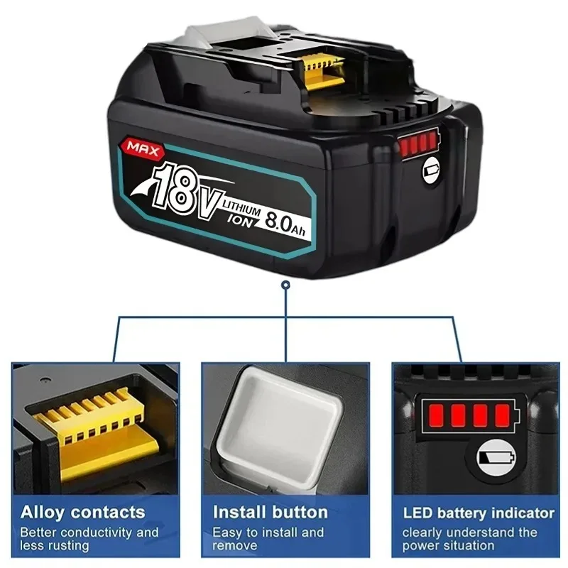 3.0Ah 5.0Ah 6.0Ah 18V tool battery replacement BL1830 BL1850 BL1860 for cordless angle grinders, hand drills, screwdrivers, etc.
3.0Ah 5.0Ah 6.0Ah 18V tool battery replacement BL1830 BL1850 BL1860 for cordless angle grinders, hand drills, screwdrivers, etc.