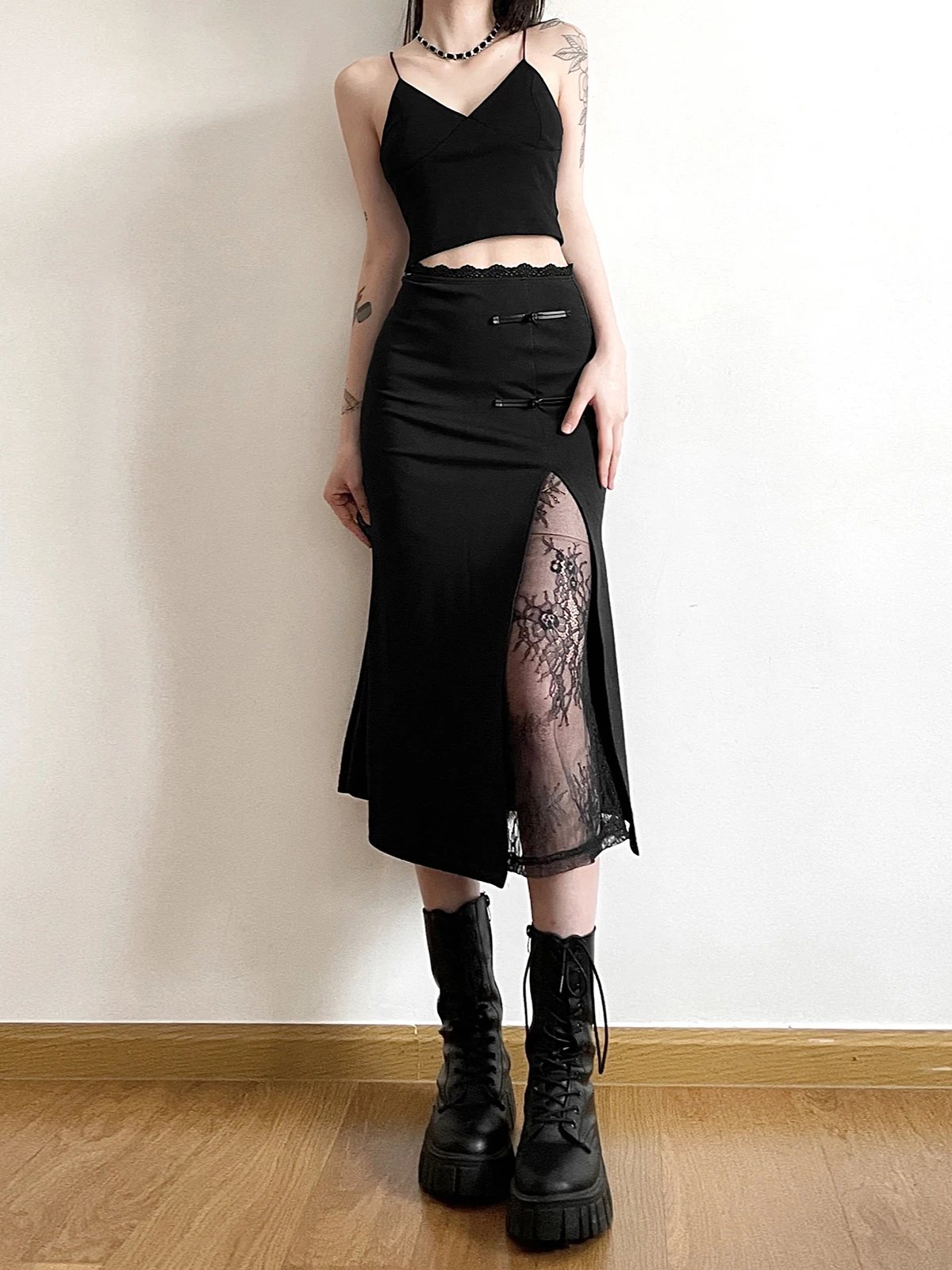 High Waist Midi Skirt with Slit And Lace Splicing Chinese Sle Women's Faion Sensual f Body Skirt by WEIRD PUSS
High Waist Midi Skirt with Slit And Lace Splicing Chinese Sle Women's Faion Sensual f Body Skirt by WEIRD PUSS