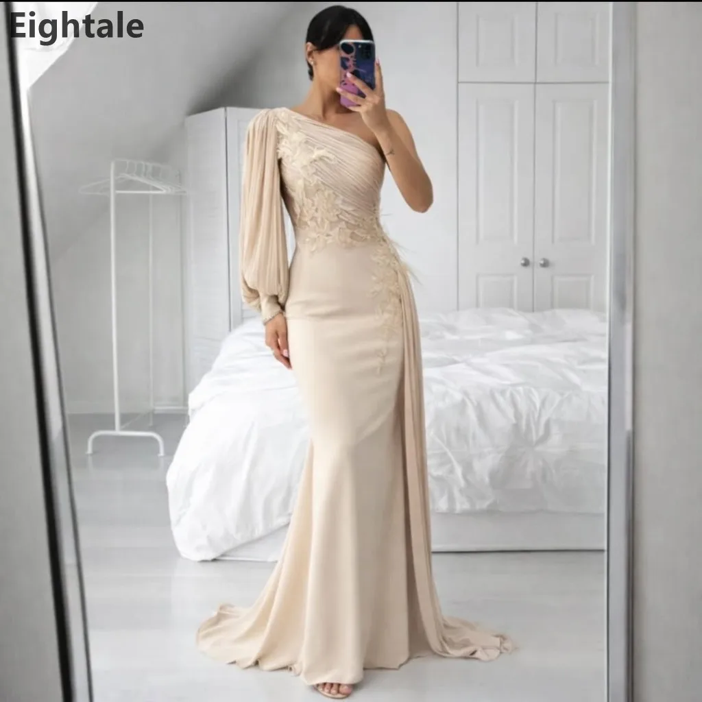 2026 Eightale Champagne One Shoulder Evening Dress Beaded Lace Applique Mermaid Prom Dress with Draped Sleeve Customized
2026 Eightale Champagne One Shoulder Evening Dress Beaded Lace Applique Mermaid Prom Dress with Draped Sleeve Customized