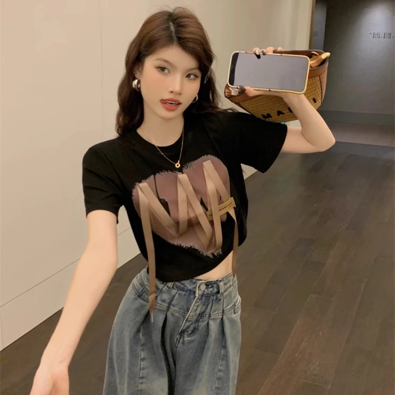 Summer Short-Sleeves T-Shirts Women Korean Style Fashion Versatile O-neck Printed Lace-up Tees High Street Casual Tops Female
Summer Short-Sleeves T-Shirts Women Korean Style Fashion Versatile O-neck Printed Lace-up Tees High Street Casual Tops Female