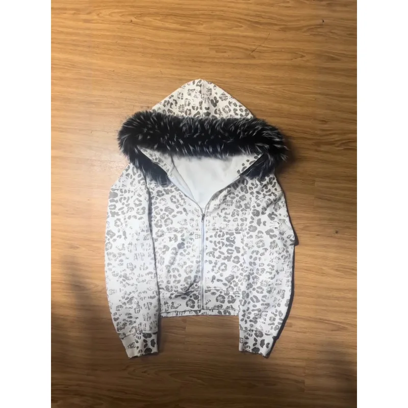 European American Fashion Personality New Leopard Print Hooded Sweatshirt Fur Collar Zipper Jacket Autumn Winter Street
European American Fashion Personality New Leopard Print Hooded Sweatshirt Fur Collar Zipper Jacket Autumn Winter Street