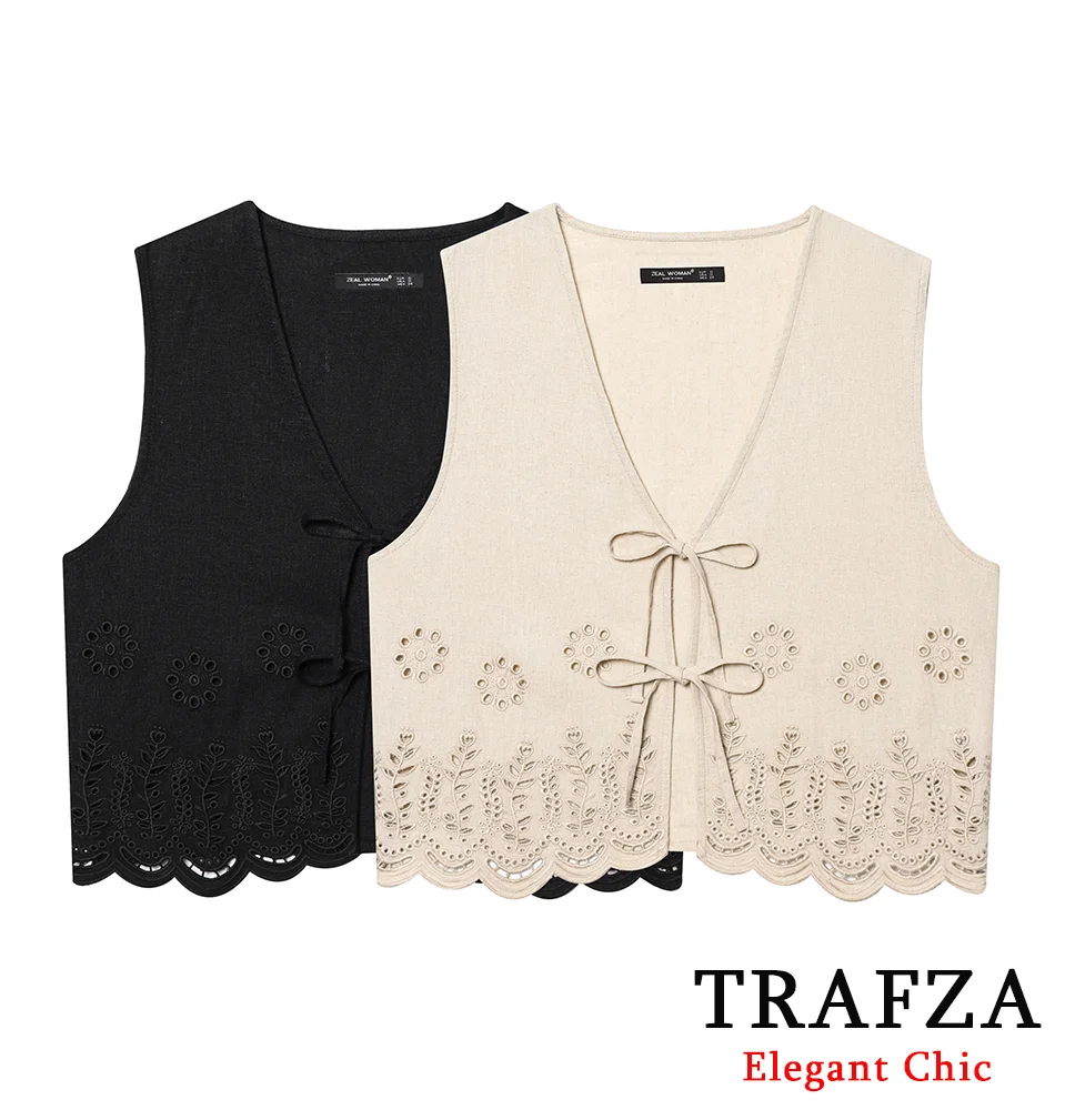TRAFZA Women Casual Hollowed-out Vest Embroidered Lace-up Vest Top 2025 Fashion New Summer Holidays Elegant Versatile Vest
TRAFZA Women Casual Hollowed-out Vest Embroidered Lace-up Vest Top 2025 Fashion New Summer Holidays Elegant Versatile Vest
