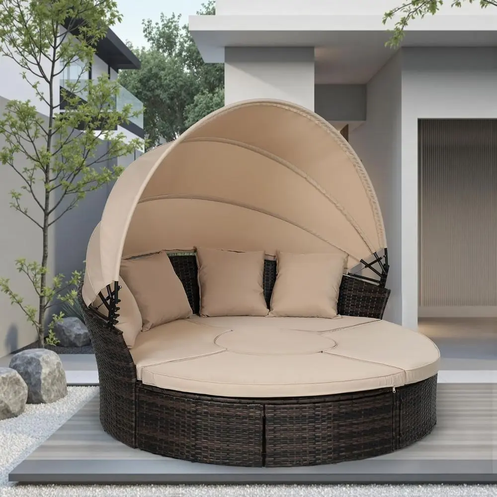 Round Daybed with Retractable Canopy, Black Wicker Rattan Sectional Sofa Set for Patio, Porch, and Backyard (Brown)
Round Daybed with Retractable Canopy, Black Wicker Rattan Sectional Sofa Set for Patio, Porch, and Backyard (Brown)