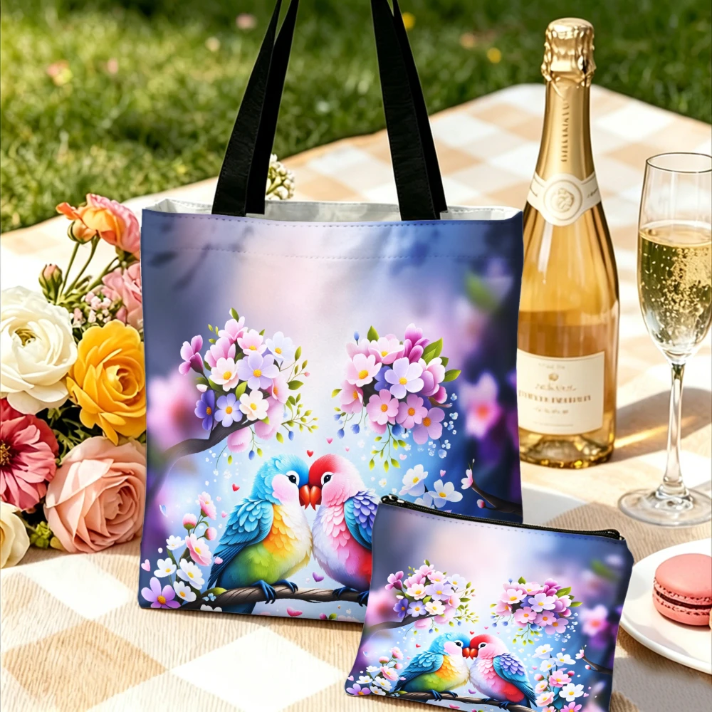 Colorful Love Birds Handbag Floral Print Tote Bags And Makeup Bag Combination For Women Shopping And Daily Use Portable Pouch
Colorful Love Birds Handbag Floral Print Tote Bags And Makeup Bag Combination For Women Shopping And Daily Use Portable Pouch