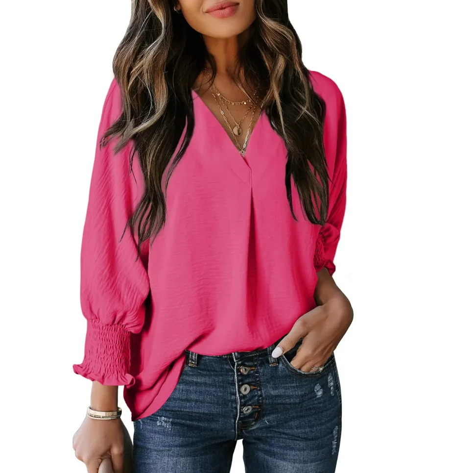 Trendy Women Blouses Solid Color 2025 New Spring Summer Solid Color V-Neck Batwing Sleeve Shirt 3/4 Sleeve Loose Streetwear Top
Trendy Women Blouses Solid Color 2025 New Spring Summer Solid Color V-Neck Batwing Sleeve Shirt 3/4 Sleeve Loose Streetwear Top