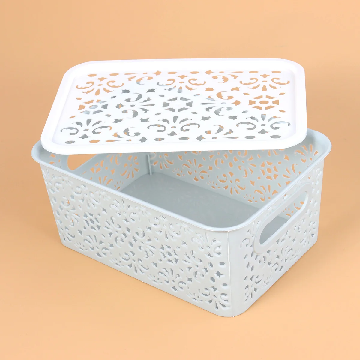 Stackable Plastic Storage Box Hollow Out Retro Pattern Organizer Basket For Clothes Cosmetics Papers Small Size Sky-Blue
Stackable Plastic Storage Box Hollow Out Retro Pattern Organizer Basket For Clothes Cosmetics Papers Small Size Sky-Blue