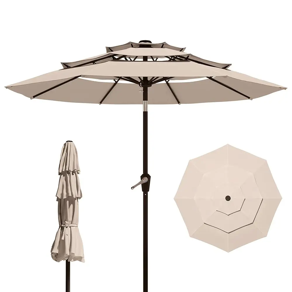 9Ft 3 Tiers Patio Umbrella With Auto Tilt And Crank, Outdoor Table Market Umbrella With 8 Sturdy Ribs For Garden, Lawn, Deck,
9Ft 3 Tiers Patio Umbrella With Auto Tilt And Crank, Outdoor Table Market Umbrella With 8 Sturdy Ribs For Garden, Lawn, Deck,