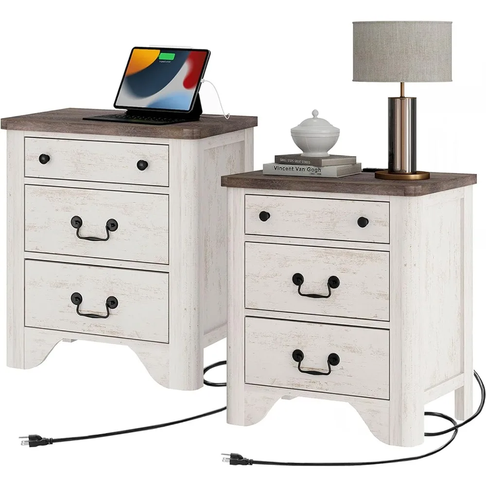 Farmhouse Nightstands Set of 2, 20.5 Inch End Table with Charging Station, Wooden Side Table with 3 Drawers, White End Table Si
Farmhouse Nightstands Set of 2, 20.5 Inch End Table with Charging Station, Wooden Side Table with 3 Drawers, White End Table Si