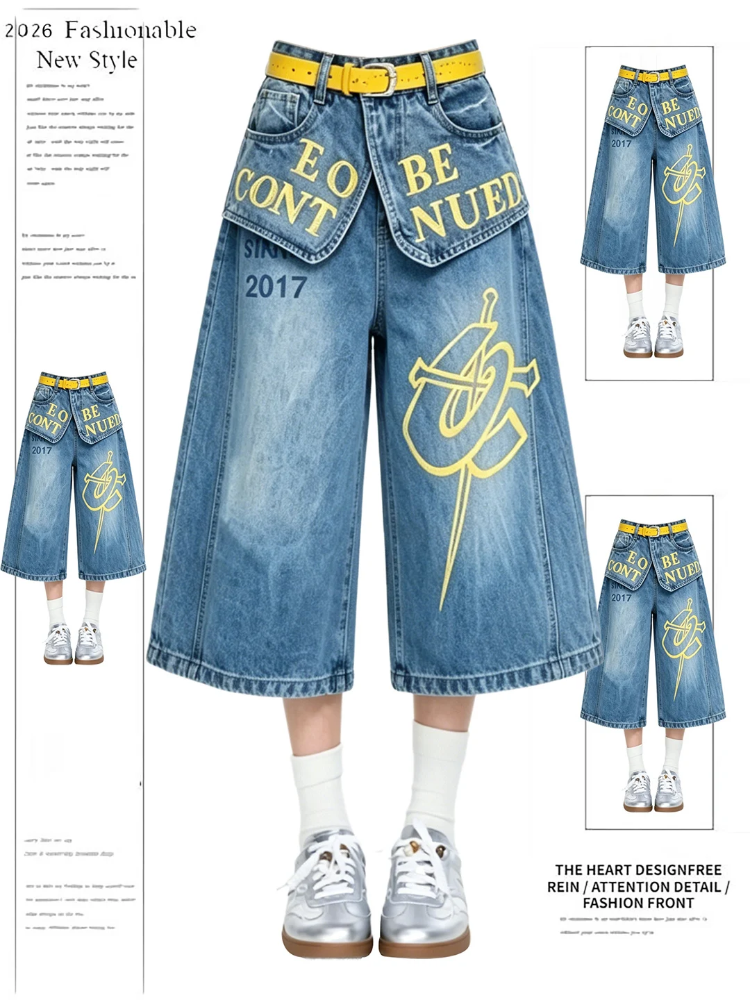 Summer Design Sense Graffiti Letter Print High Waist Wide Leg Short Pants Women's Denim Seven-Foot Pants Retro Washed Blue
Summer Design Sense Graffiti Letter Print High Waist Wide Leg Short Pants Women's Denim Seven-Foot Pants Retro Washed Blue