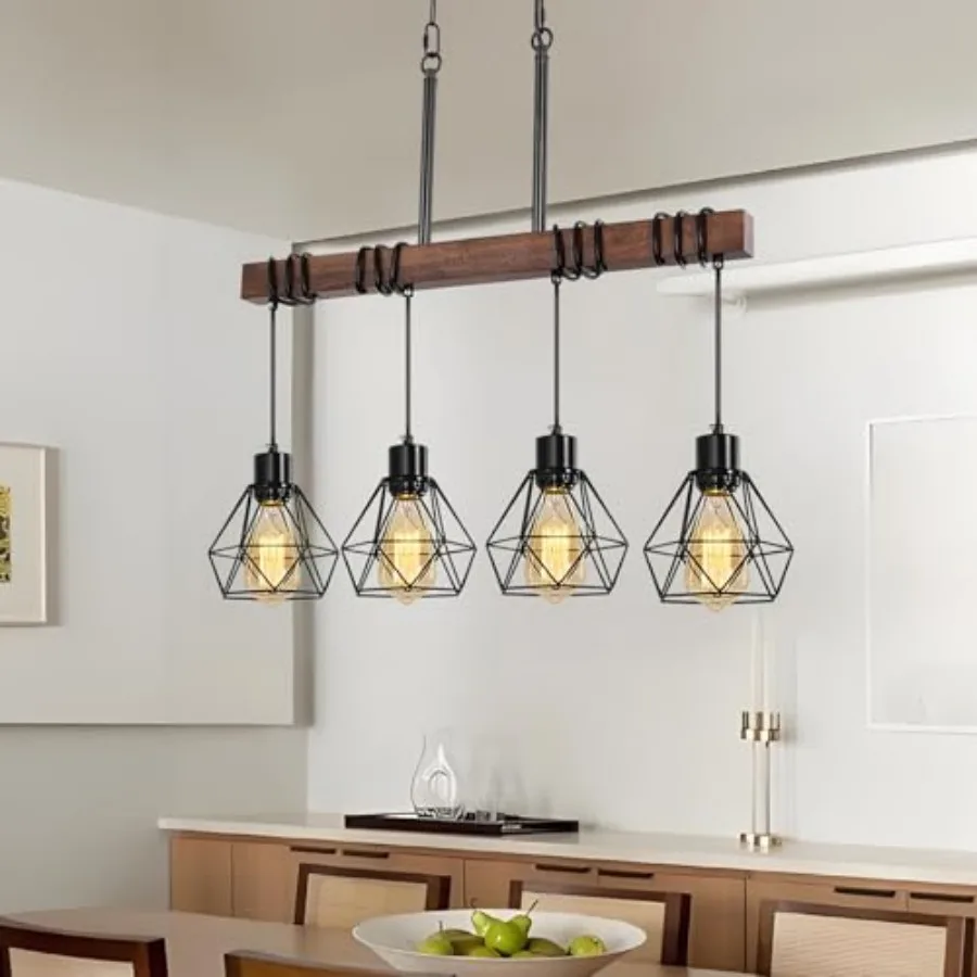 Light Modern Chandelier for Dining Room - Black Metal and Rustic Wood Kitchen Island Lighting with Adjustable Height 29.5" Line
Light Modern Chandelier for Dining Room - Black Metal and Rustic Wood Kitchen Island Lighting with Adjustable Height 29.5" Line