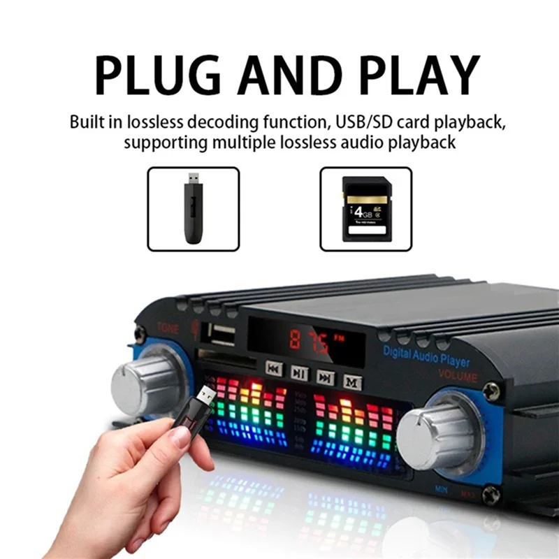 A66F-Bluetooth Amplifier HIFI 4-Channel Digital Audio Sound Amp FM Radio MP3 Support USB SD RCA Home Audio System, Durable EU Pl
A66F-Bluetooth Amplifier HIFI 4-Channel Digital Audio Sound Amp FM Radio MP3 Support USB SD RCA Home Audio System, Durable EU Pl