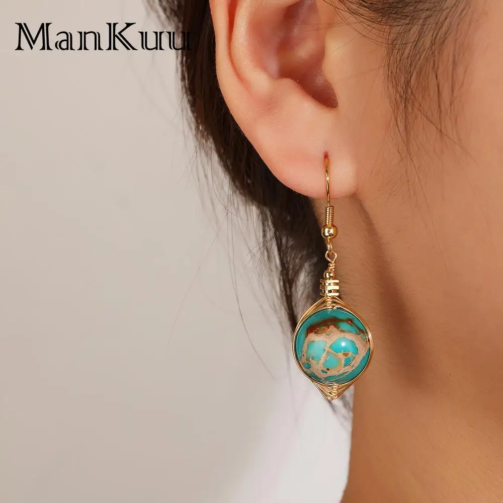 Mankuu Fashion Jewelry Handmake Gold Plated Wire Wrapped 12mm Sea Blue Imperial Jasper Charm Drop Dangle Earrings For Women
Mankuu Fashion Jewelry Handmake Gold Plated Wire Wrapped 12mm Sea Blue Imperial Jasper Charm Drop Dangle Earrings For Women