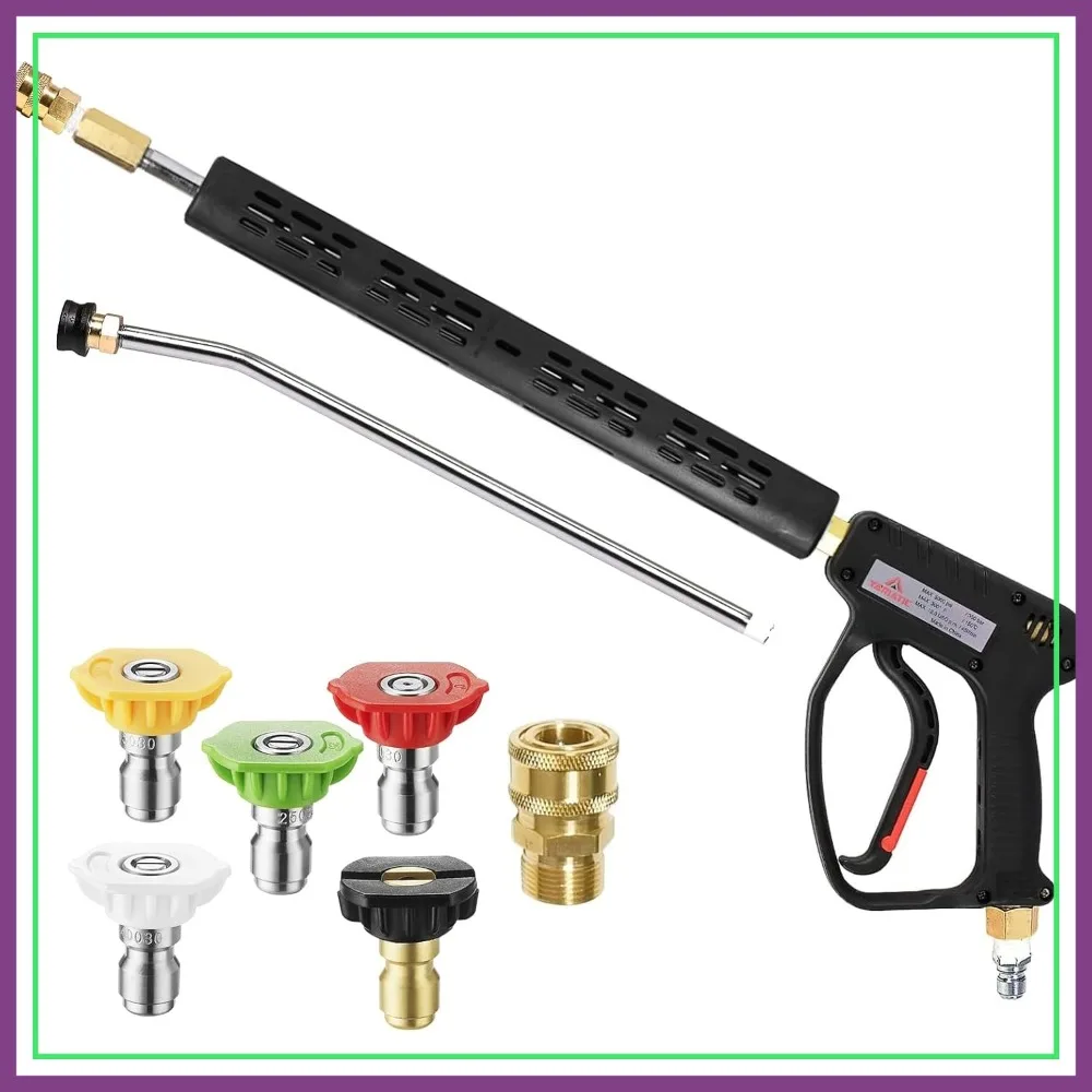 Pressure Washer Gun 5000 PSI, 3/8" Swivel & M22-14mm, Power Washer Trigger Handle with 1/4" QC
Pressure Washer Gun 5000 PSI, 3/8" Swivel & M22-14mm, Power Washer Trigger Handle with 1/4" QC