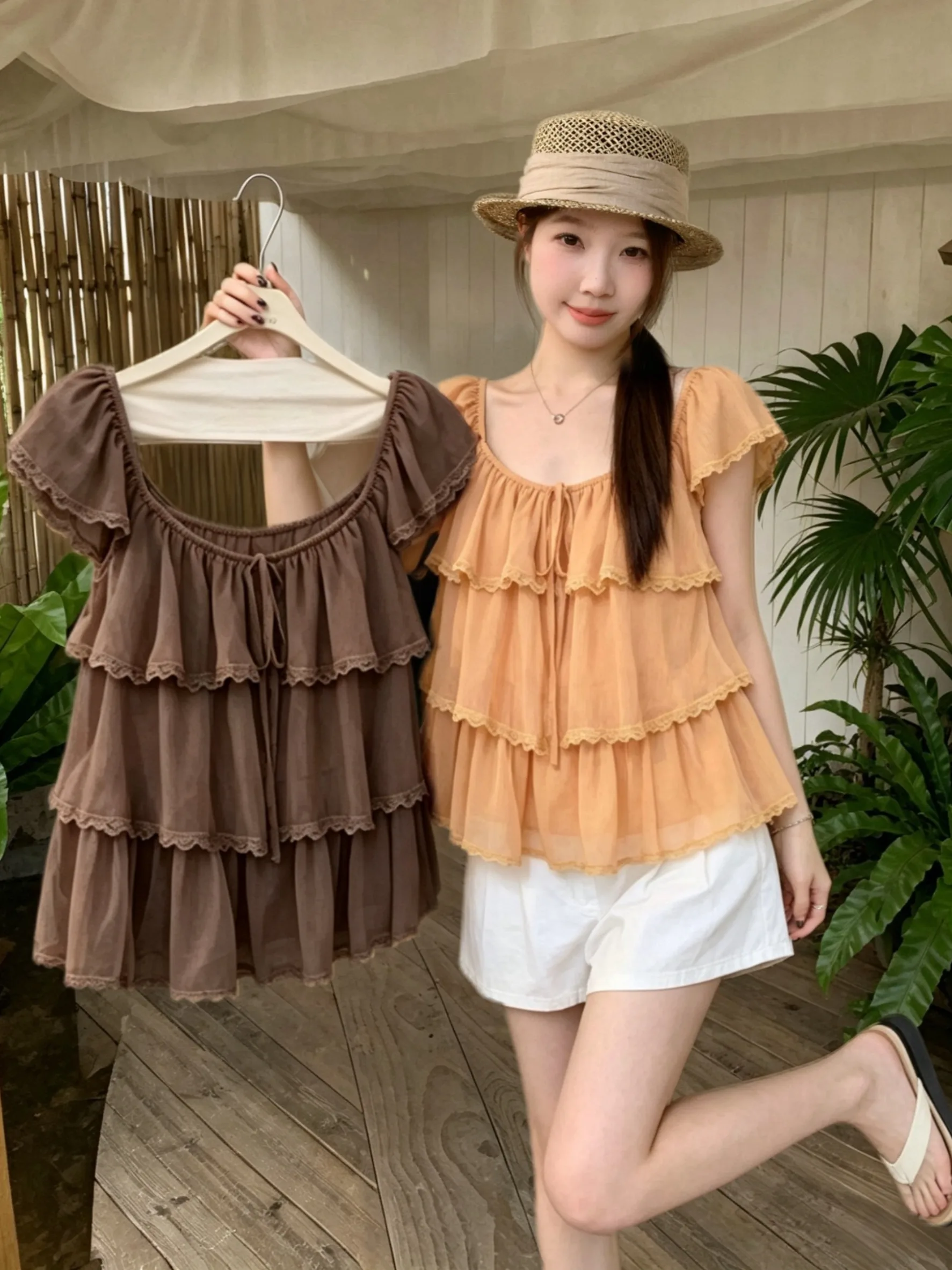 Lace Trim Mesh Loose Women's Shirt Summer New Style Big Size Fashion Pure Desire Fly Sleeve Girl's Premium Quality Blouse
Lace Trim Mesh Loose Women's Shirt Summer New Style Big Size Fashion Pure Desire Fly Sleeve Girl's Premium Quality Blouse