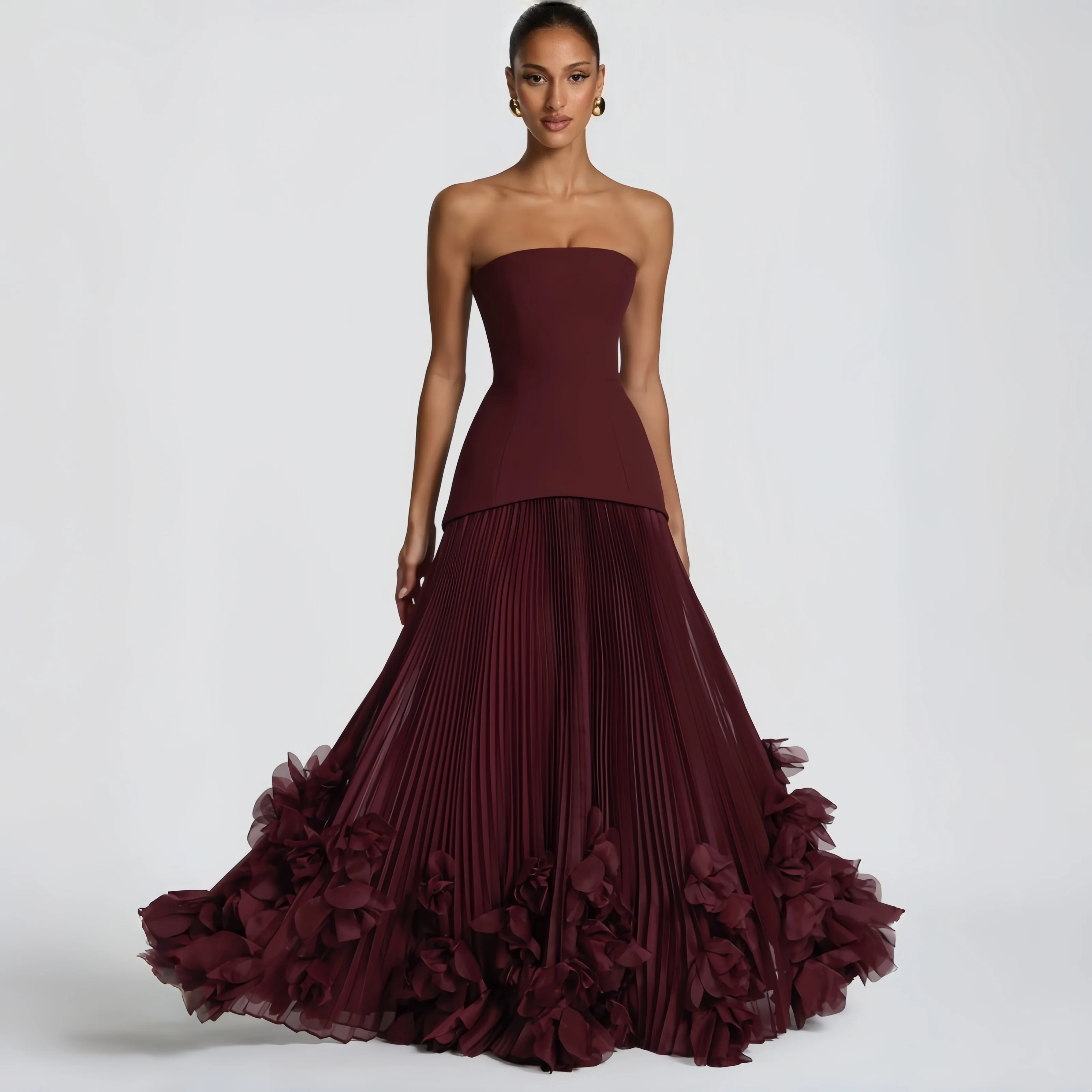 Retro Burgundy Strapless Prom Dress Corset Lace-up Pleated Floral Evening Gown Women's Casual Dresses For Grand Events
Retro Burgundy Strapless Prom Dress Corset Lace-up Pleated Floral Evening Gown Women's Casual Dresses For Grand Events