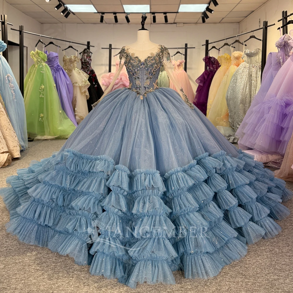 Customized Sparkly Blue Quinceanera Dress Ball Gown Lace Long Sleeves Tiered Beading Corset Sweet 16 Vestidos De 15 Años DY1285
Customized Sparkly Blue Quinceanera Dress Ball Gown Lace Long Sleeves Tiered Beading Corset Sweet 16 Vestidos De 15 Años DY1285
