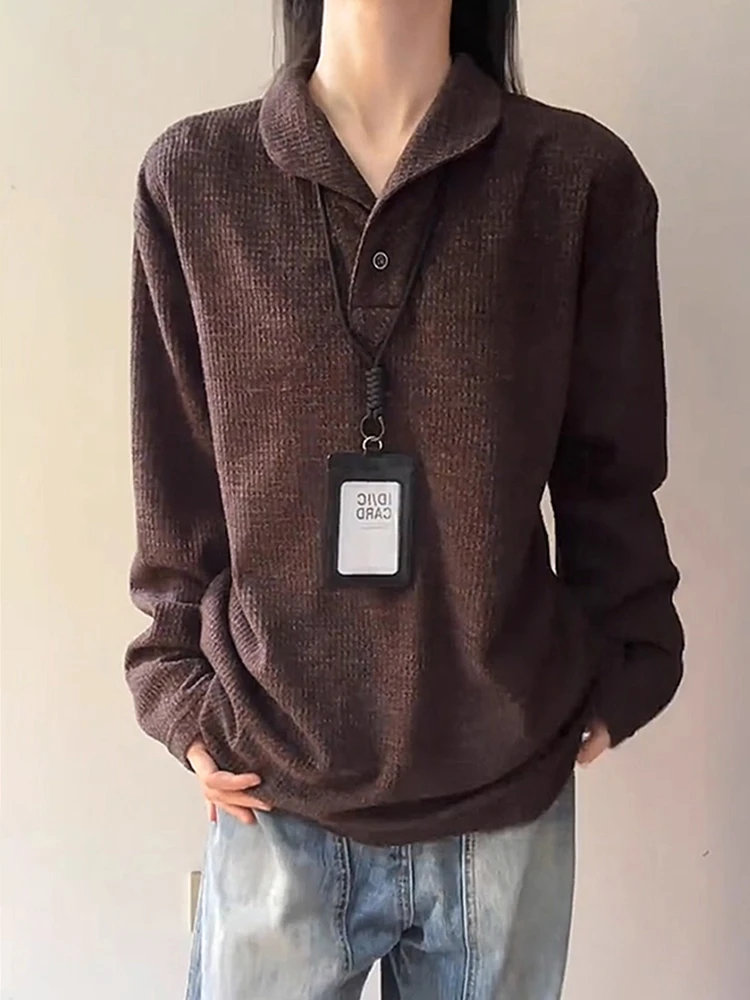 American Sle Long Sve Knitted irt Men's Brown Coffee Color Henry Collar Lazy Sle High End Feeling T-irt
American Sle Long Sve Knitted irt Men's Brown Coffee Color Henry Collar Lazy Sle High End Feeling T-irt