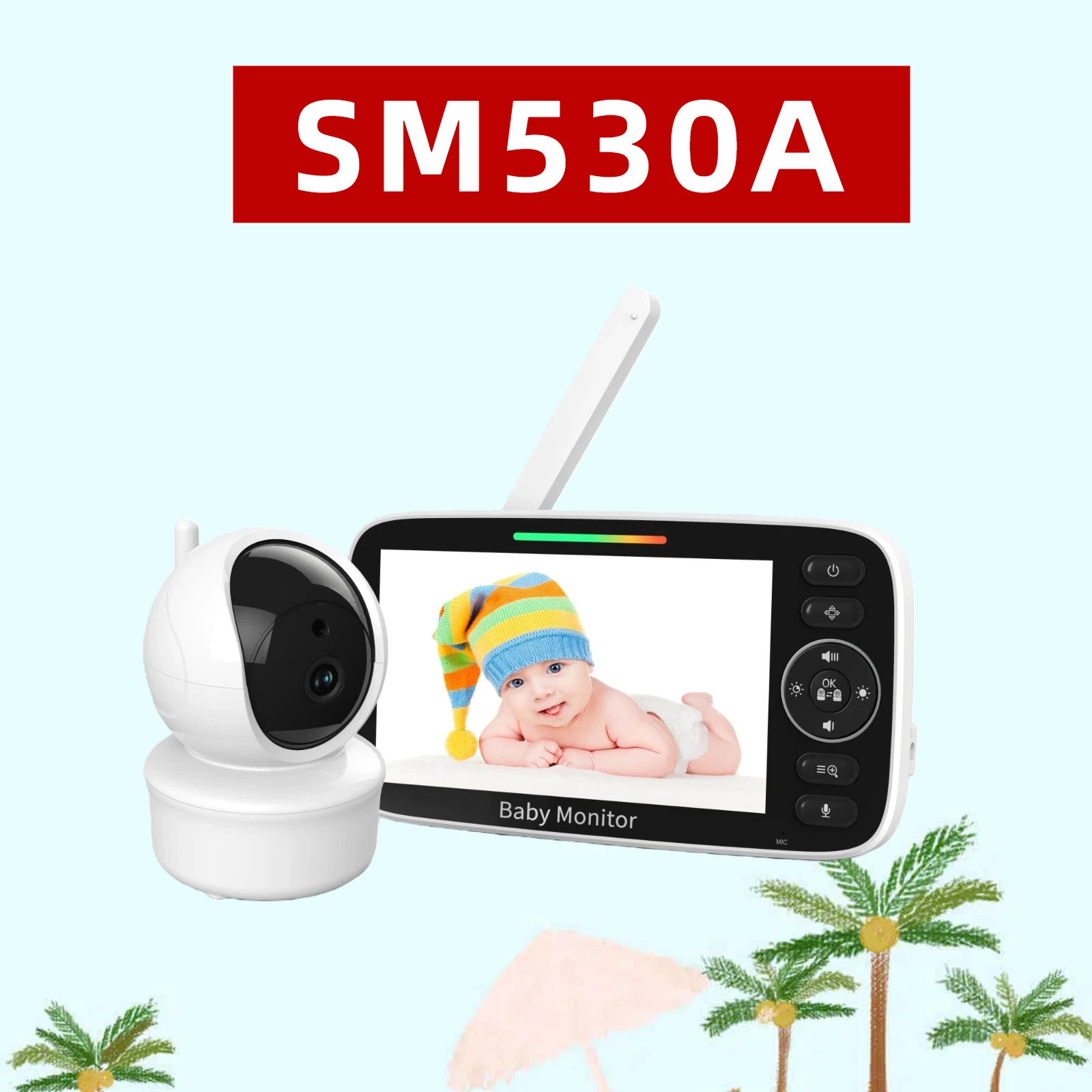5.0 Inch Video Baby Monitor SM530A with 2X Zoom Pan Tilt Cam 2.4G Wireless Two Way Audio Night Vision Security Camera Babysitter
5.0 Inch Video Baby Monitor SM530A with 2X Zoom Pan Tilt Cam 2.4G Wireless Two Way Audio Night Vision Security Camera Babysitter