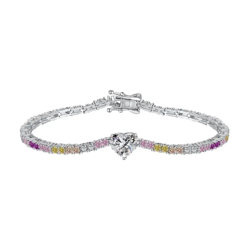 New 925 Sterling Silver Women's Bracelet Rainbow Zirconia Tennis Bracelet Heart Shaped Fine Jewelry Wholesale
New 925 Sterling Silver Women's Bracelet Rainbow Zirconia Tennis Bracelet Heart Shaped Fine Jewelry Wholesale