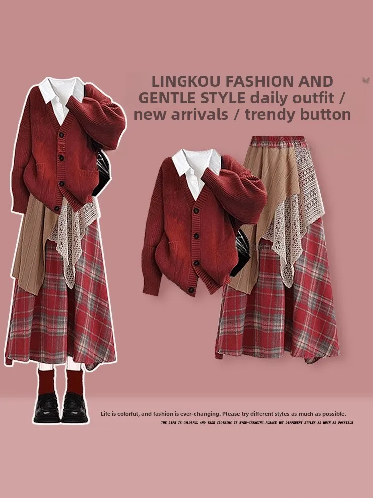 Stunning Red Knitted Sweater Base Shirt And Vintage Skirt Three-Piece Set for Women Autumn Design High Waist Short Skirt
Stunning Red Knitted Sweater Base Shirt And Vintage Skirt Three-Piece Set for Women Autumn Design High Waist Short Skirt