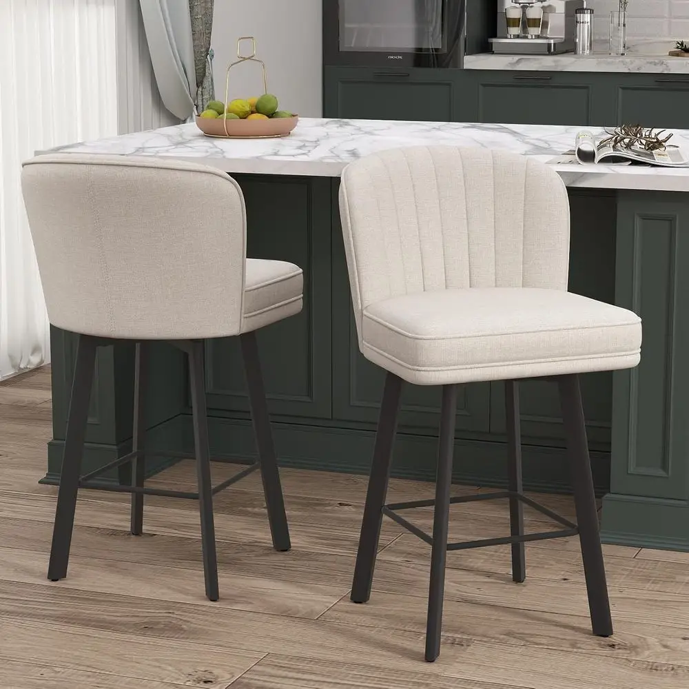 Set of 2 26 Counter Height Bar Stools with Upholstered Seats and Metal Legs, Beige Fabric Chairs
Set of 2 26 Counter Height Bar Stools with Upholstered Seats and Metal Legs, Beige Fabric Chairs