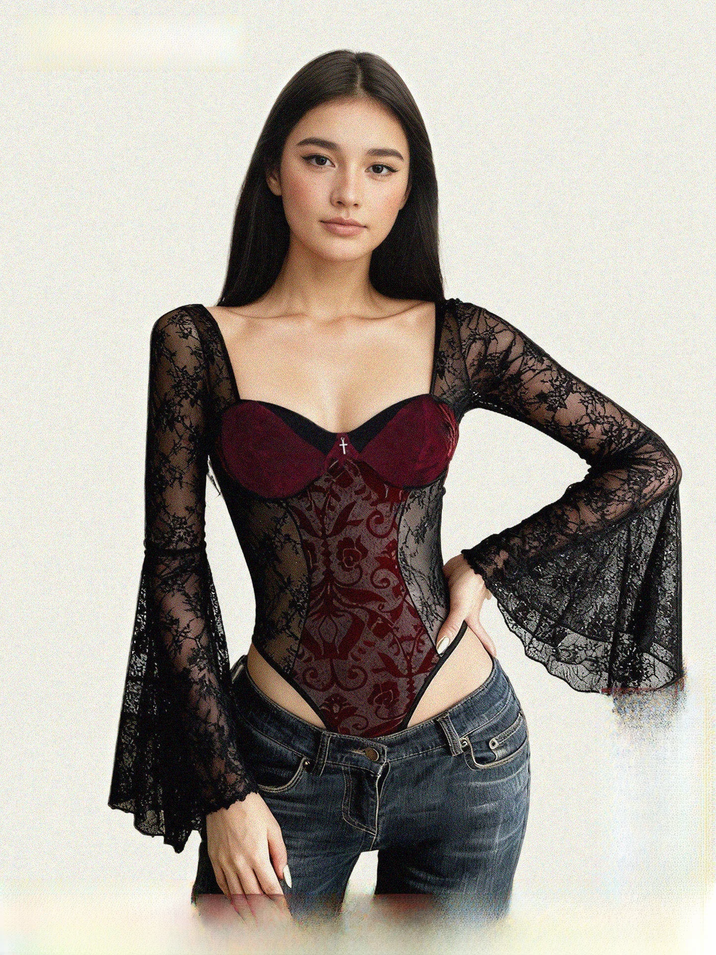 Fff Vintage Lace Patchwork Low Cut Long Sve Onesie See tough Sexy Transparent Slim Fit Street Sle Long Pants
Fff Vintage Lace Patchwork Low Cut Long Sve Onesie See tough Sexy Transparent Slim Fit Street Sle Long Pants