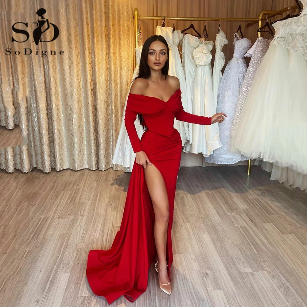 SoDigne Red Arabic Evening Dresses For Wedding Party Satin V-Neck Mermaid Side Split Celebrity Long Sleeves Prom Gowns
SoDigne Red Arabic Evening Dresses For Wedding Party Satin V-Neck Mermaid Side Split Celebrity Long Sleeves Prom Gowns