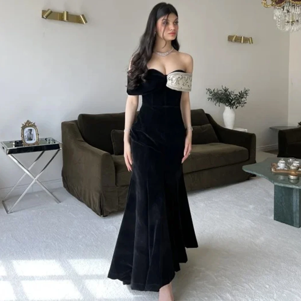 Classic Black Mermaid Velour Evening Dress Customized Modern Off the Shoulder Homecoming Dresses Formal Special Occasion Gowns
Classic Black Mermaid Velour Evening Dress Customized Modern Off the Shoulder Homecoming Dresses Formal Special Occasion Gowns