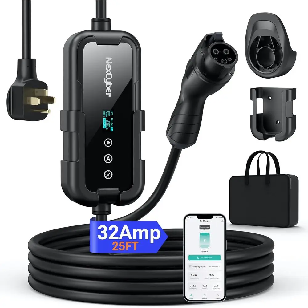 Portable 32Amp Level 2 EVSE with 240V NEMA 14-50P, 25ft J1772 Charging Cable
Portable 32Amp Level 2 EVSE with 240V NEMA 14-50P, 25ft J1772 Charging Cable