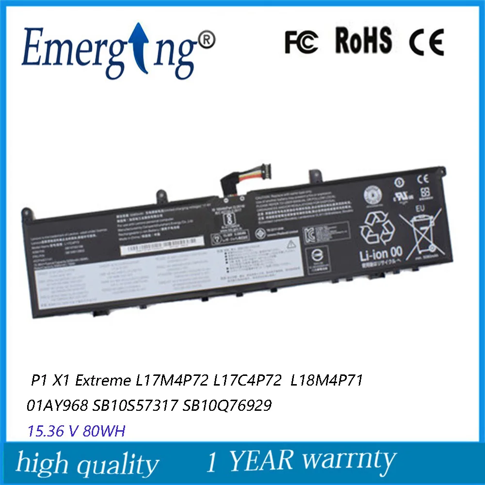 Аккумулятор L17C4P72 L17M4P72 для ноутбука, 15,36 в, 80 Вт/ч, для Lenovo ThinkPad X1 Extreme Gen 1, 2 ThinkPad P1 1-го/2-го поколения 01AY968 01YU911
Аккумулятор L17C4P72 L17M4P72 для ноутбука, 15,36 в, 80 Вт/ч, для Lenovo ThinkPad X1 Extreme Gen 1, 2 ThinkPad P1 1-го/2-го поколения 01AY968 01YU911