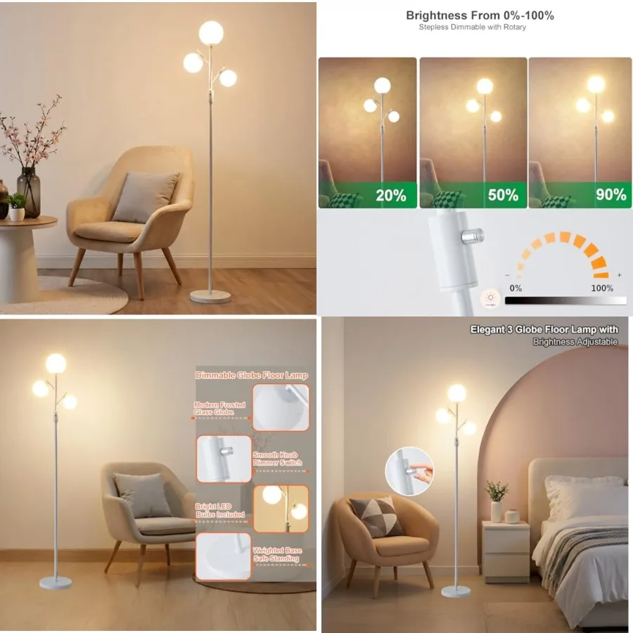 Mid Century Modern 3 Globe Tree Floor Lamp - Dimmable LED Standing Lamp with Bulbs, Warm Light for Living Room Bedroom Office
Mid Century Modern 3 Globe Tree Floor Lamp - Dimmable LED Standing Lamp with Bulbs, Warm Light for Living Room Bedroom Office