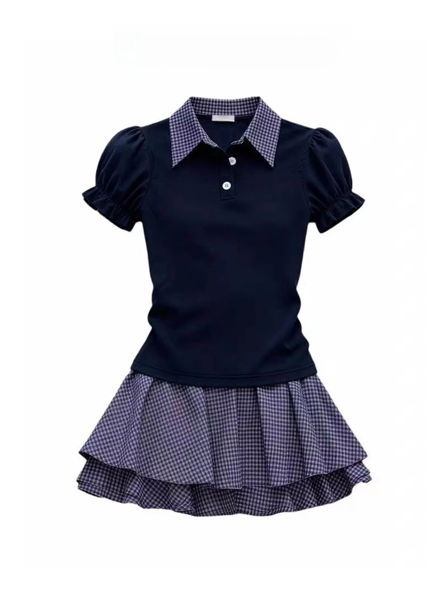 Summer New Plaid Skirt Collar Short Sleeve Women's Fashion Set College Style Breathable Lightweight Polyester Fiber
Summer New Plaid Skirt Collar Short Sleeve Women's Fashion Set College Style Breathable Lightweight Polyester Fiber