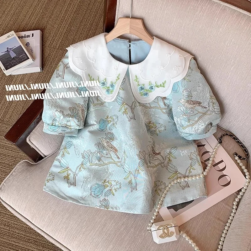 Stylish Bubble Sleeve Shirt Women's Summer Vintage Doll Collar Top plus Size Slimming Short Sleeve Casual Fashion Commute Style
Stylish Bubble Sleeve Shirt Women's Summer Vintage Doll Collar Top plus Size Slimming Short Sleeve Casual Fashion Commute Style