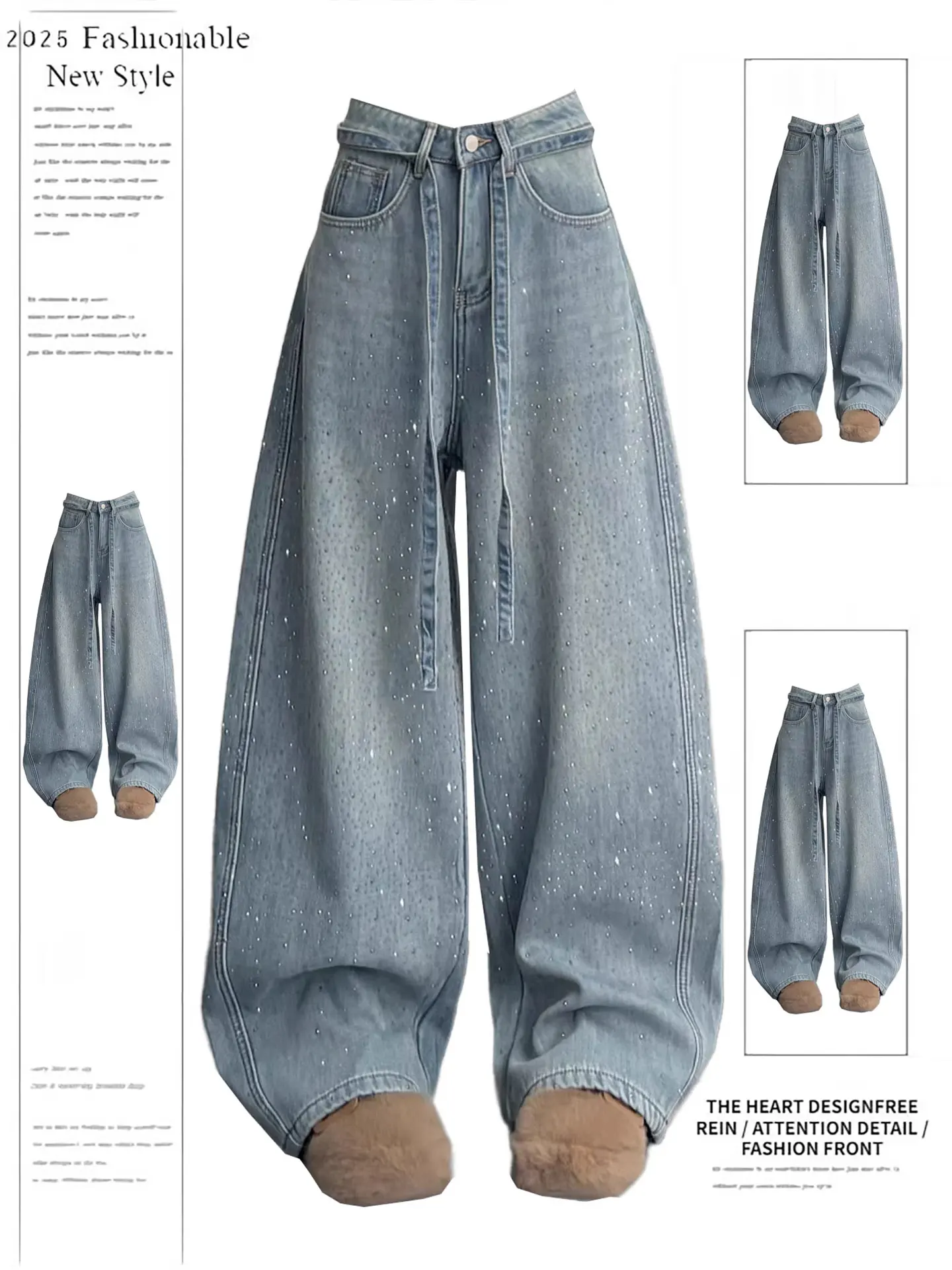 DUOR Heavyweight American Retro Diamond Embellished Loose Wide Leg Jeans Women's Spring Casual Low Waist Denim Pants
DUOR Heavyweight American Retro Diamond Embellished Loose Wide Leg Jeans Women's Spring Casual Low Waist Denim Pants