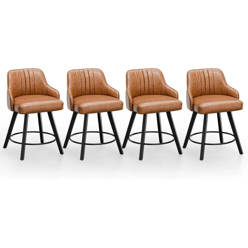 Set of 4 Swivel Counter Stools: PU Leather Upholstered with Cushion, Solid Wood Legs, Brown
Set of 4 Swivel Counter Stools: PU Leather Upholstered with Cushion, Solid Wood Legs, Brown