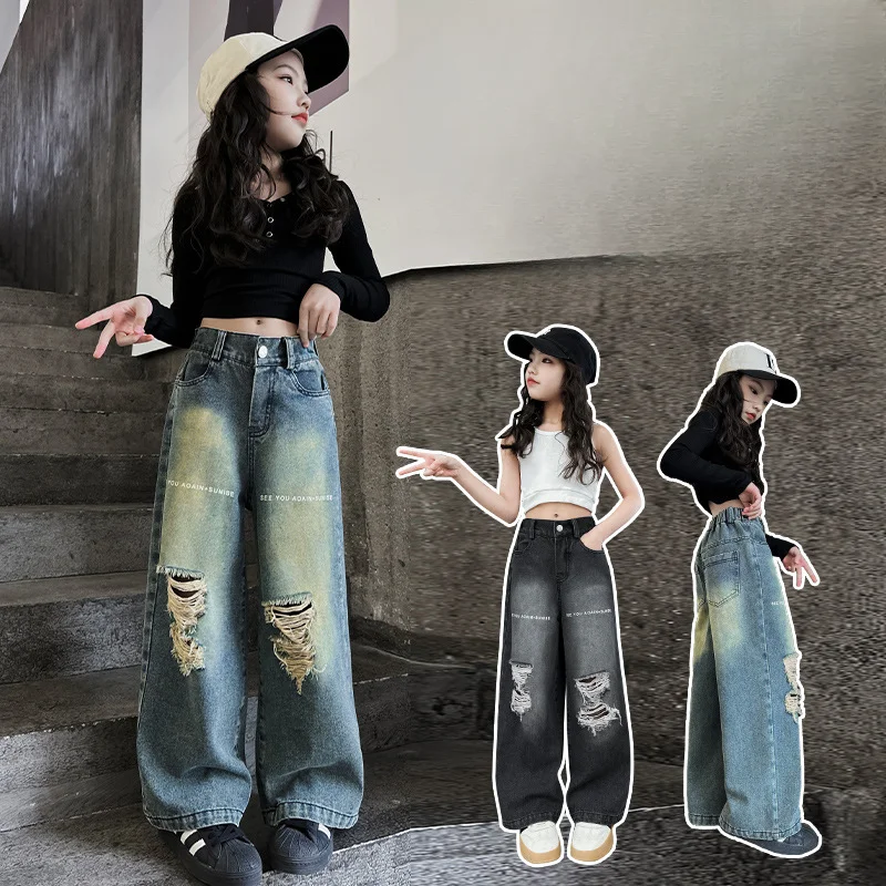 Girls Trousers Jeans Spring and Autumn 2024 New Children Spring Wide-leg Pants Fashionable Fried Street Holes Bottoms Pants
Girls Trousers Jeans Spring and Autumn 2024 New Children Spring Wide-leg Pants Fashionable Fried Street Holes Bottoms Pants