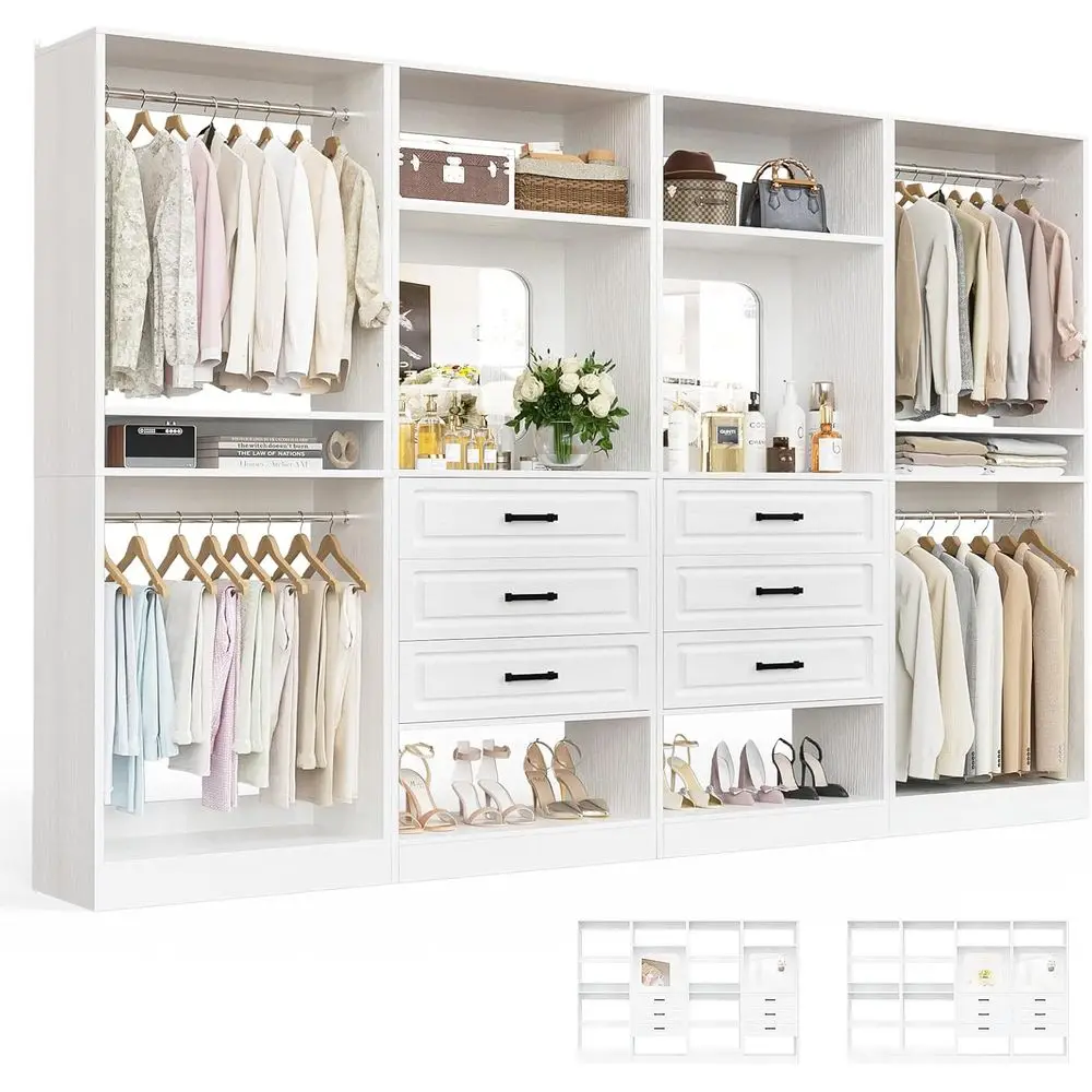 100 Inch Wooden Walk-in Closet Organizer with Hanging Rods, Mirror, and Adjustable Shelves
100 Inch Wooden Walk-in Closet Organizer with Hanging Rods, Mirror, and Adjustable Shelves
