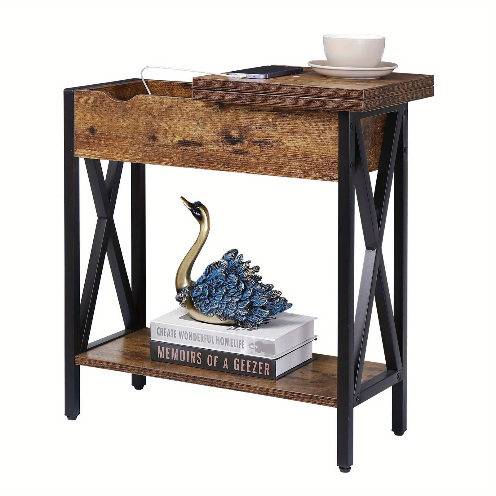 24" Sturdy End Table Flip-Open Top w/ Charger Drawer Console Hallway Display Dec
24" Sturdy End Table Flip-Open Top w/ Charger Drawer Console Hallway Display Dec