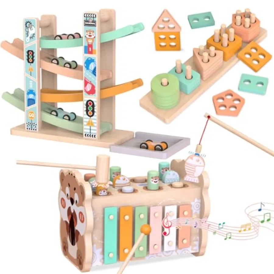 Wooden Montessori Toys for 1 Year Old Pounding Hammering Toy with Xylophone and Fishing Game Car Ramp Toy Stacking Blocks and S
Wooden Montessori Toys for 1 Year Old Pounding Hammering Toy with Xylophone and Fishing Game Car Ramp Toy Stacking Blocks and S
