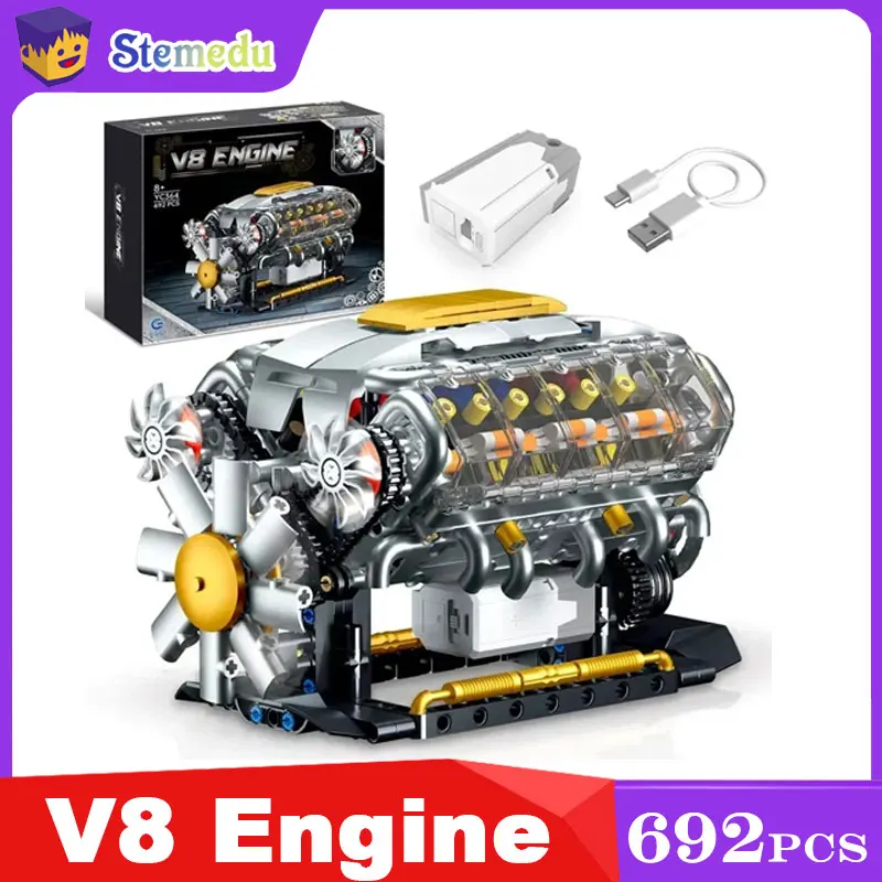 692 шт. MOC V8 Строительный комплект двигателя с электродвигателем STEM Развивающая игрушка для детей и взрослых Рабочая модель двигателя автомобиля Подарочный набор
692 шт. MOC V8 Строительный комплект двигателя с электродвигателем STEM Развивающая игрушка для детей и взрослых Рабочая модель двигателя автомобиля Подарочный набор