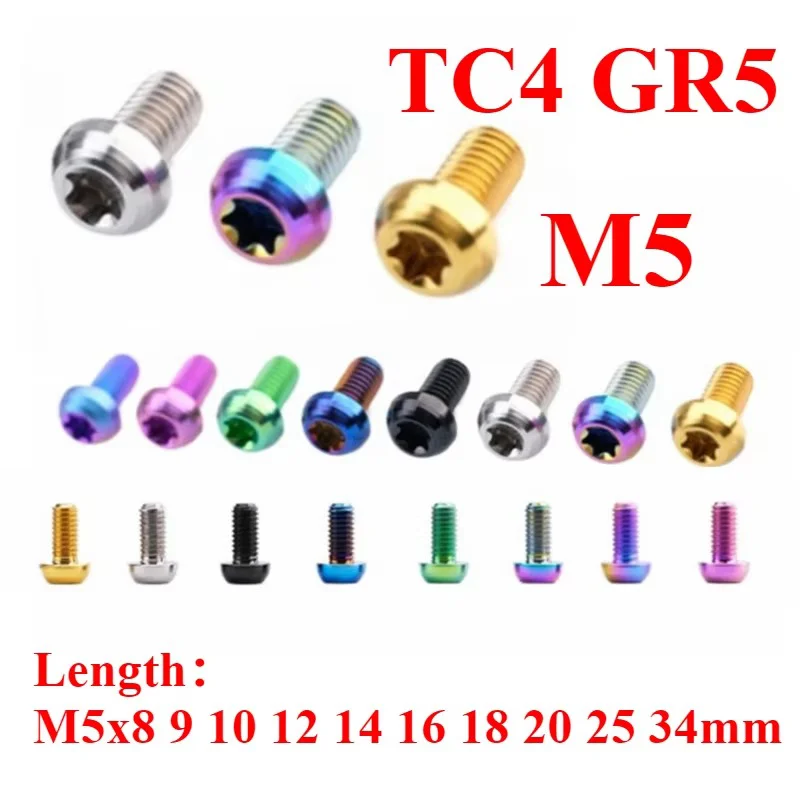 2pcs M5 p0.8x8 9 10 12 14 16 18 20 25mm TC4 GR5 Titanium Alloy Screw T25 button Torx Head Multiple Color For Bicycle Disc Brake
2pcs M5 p0.8x8 9 10 12 14 16 18 20 25mm TC4 GR5 Titanium Alloy Screw T25 button Torx Head Multiple Color For Bicycle Disc Brake