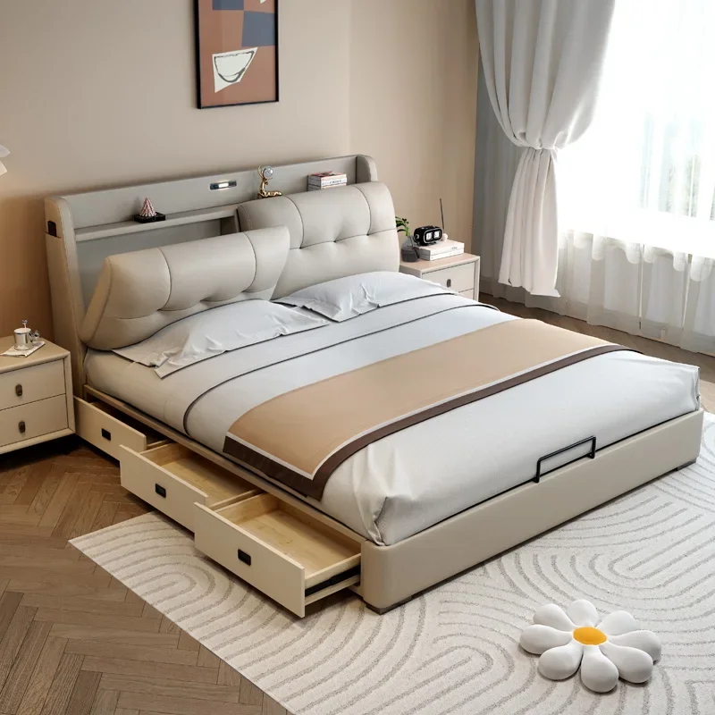Minimalist Cream Bed Genuine Leather Full Modern Wedding High Quality Bed Master Bedroom Luxury Cama De Casal Bedroom Furniture
Minimalist Cream Bed Genuine Leather Full Modern Wedding High Quality Bed Master Bedroom Luxury Cama De Casal Bedroom Furniture