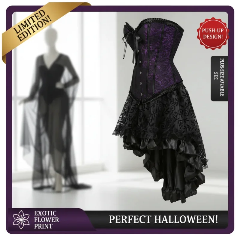 Sexy Floral Corset Skirt Set High Low Dress Push Up Bustier Plus Size Purple Halloween Costume
Sexy Floral Corset Skirt Set High Low Dress Push Up Bustier Plus Size Purple Halloween Costume