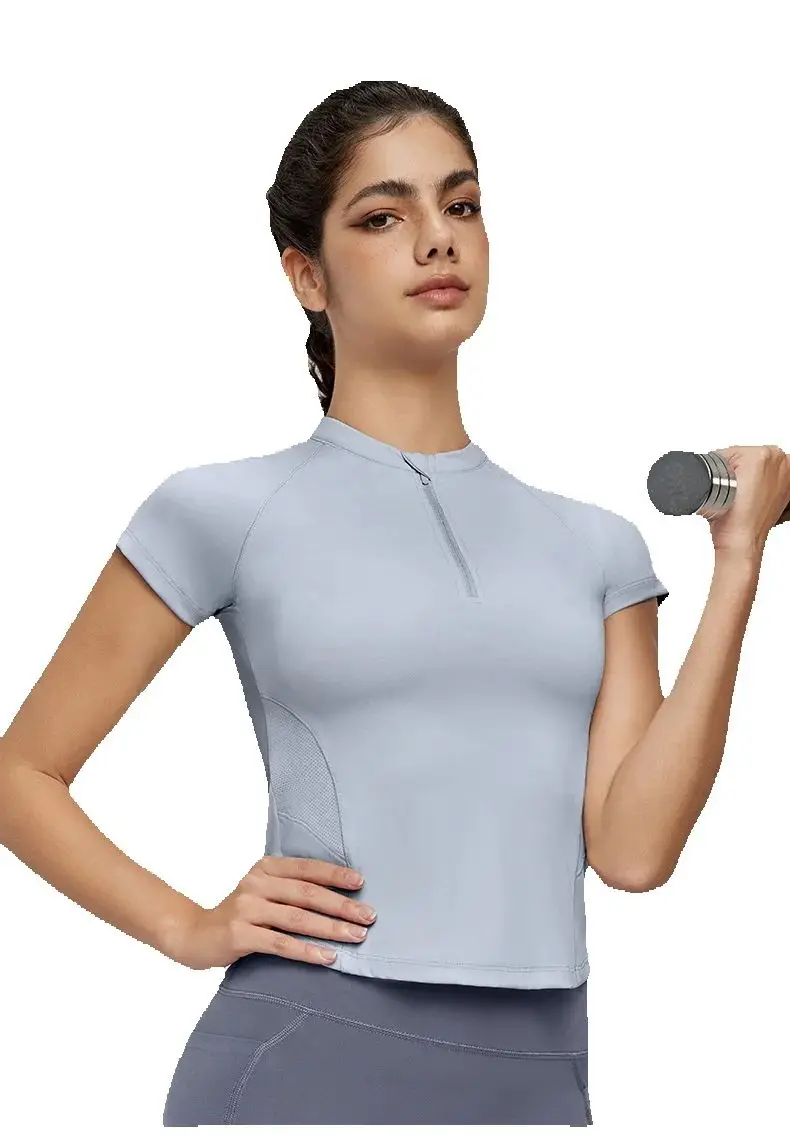 Women's Slim Fit Half Zip Workout T-Shirt Breathable High Waist Yoga Top for Gym & Sports
Women's Slim Fit Half Zip Workout T-Shirt Breathable High Waist Yoga Top for Gym & Sports